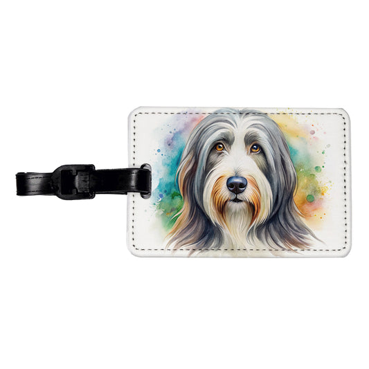 Bearded Collie Dog Watercolor Style Travel Faux Leather Luggage Tag