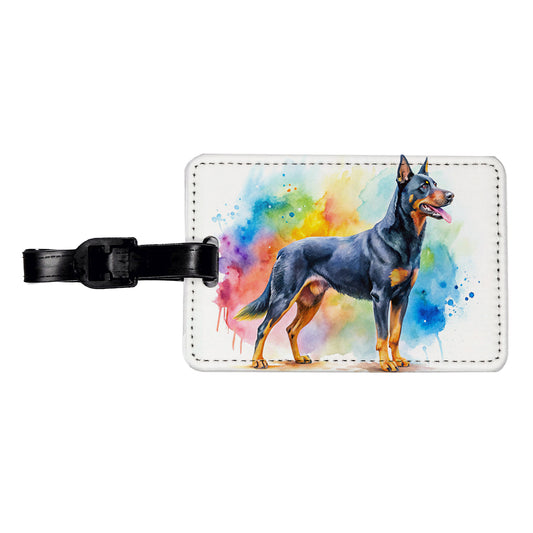 Beauceron Dog Watercolor Style Travel Faux Leather Luggage Tag