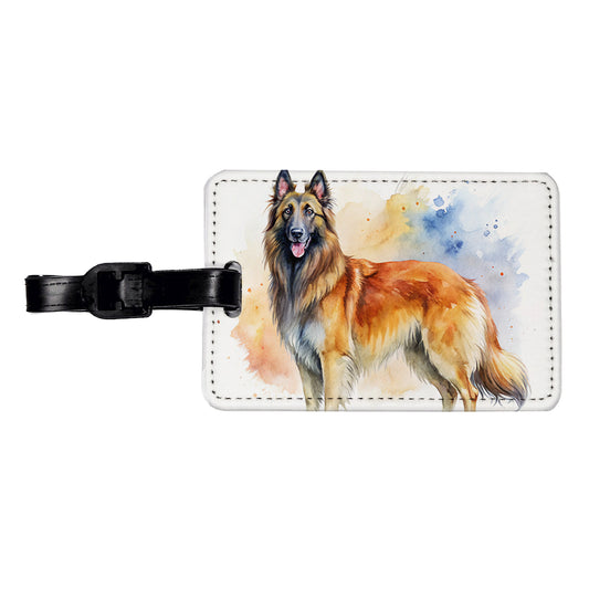 Belgian Tervuren Dog Watercolor Style Travel Faux Leather Luggage Tag