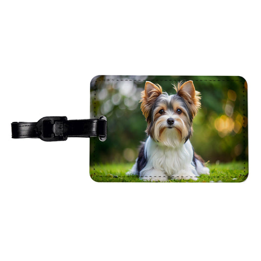 Biewer Terrier Dog Photo Travel Faux Leather Luggage Tag