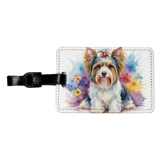 Biewer Terrier Dog Watercolor Style Travel Faux Leather Luggage Tag