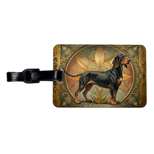 Black And Tan Coonhound Dog Art Nouveau Travel Faux Leather Luggage Tag