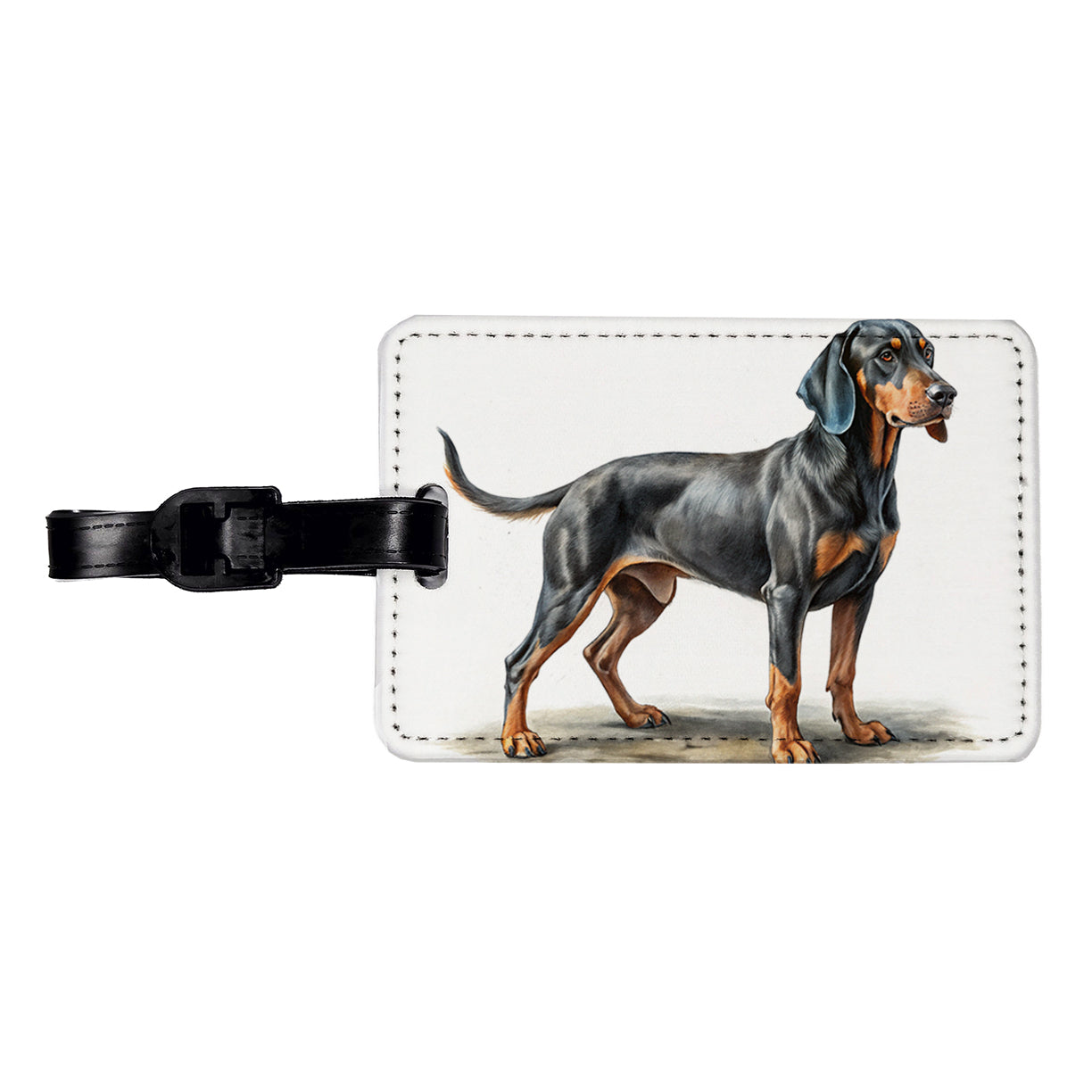 Black And Tan Coonhound Dog Illustration Travel Faux Leather Luggage Tag