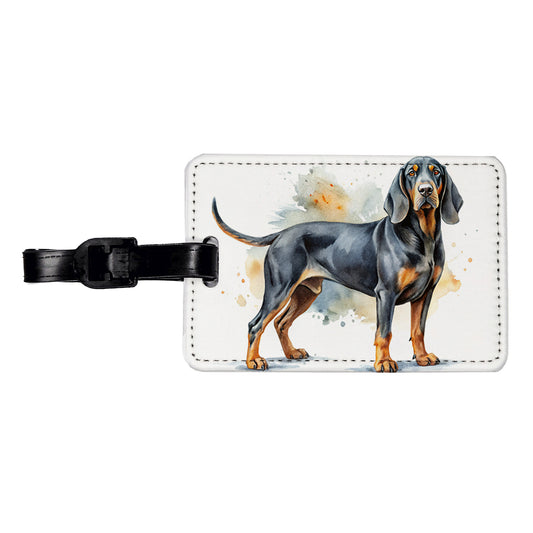 Black And Tan Coonhound Dog Watercolor Style Travel Faux Leather Luggage Tag