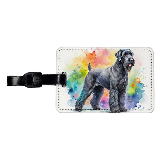 Black Russian Terrier Dog Watercolor Style Travel Faux Leather Luggage Tag