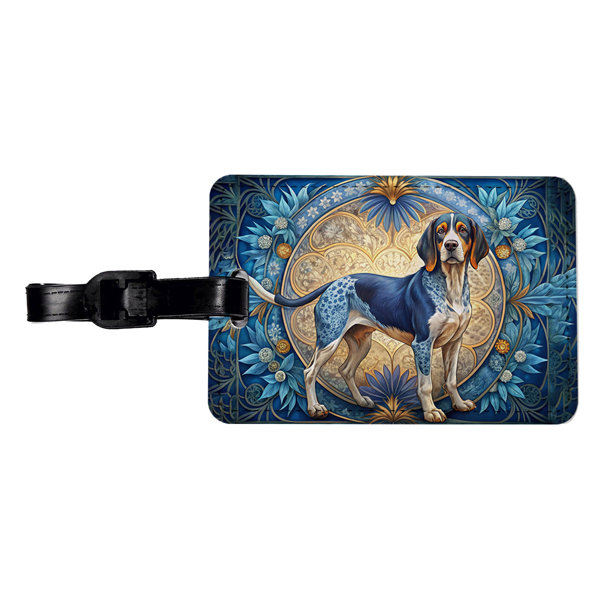 Bluetick Coonhound Dog Art Nouveau Travel Faux Leather Luggage Tag