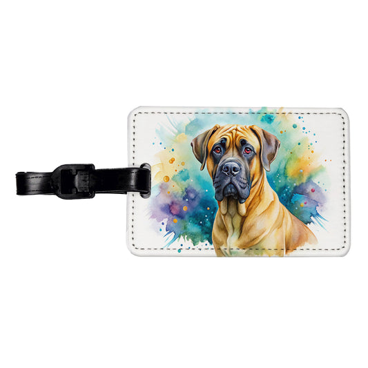 Boerboel Dog Watercolor Style Travel Faux Leather Luggage Tag