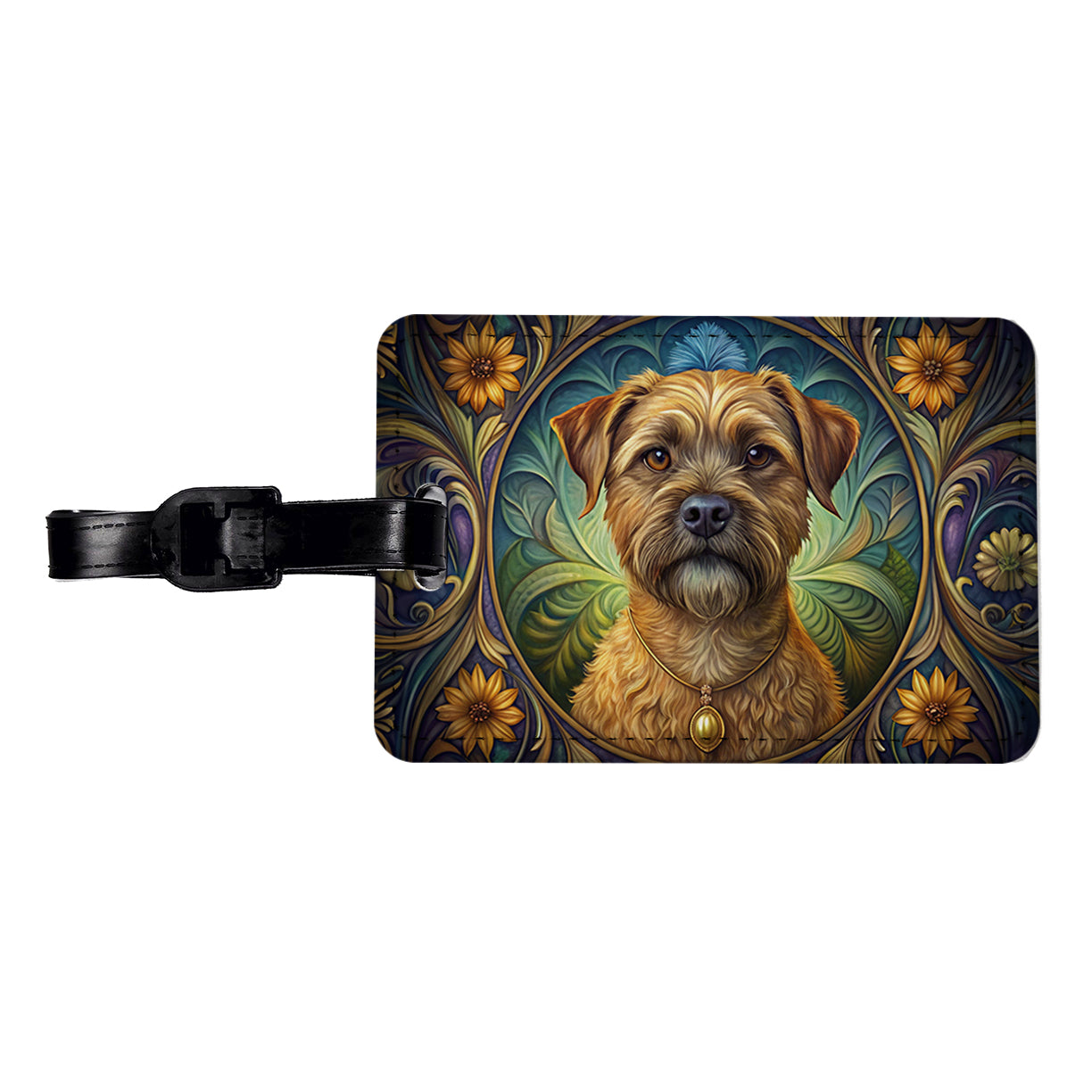 Border Terrier Dog Art Nouveau Travel Faux Leather Luggage Tag