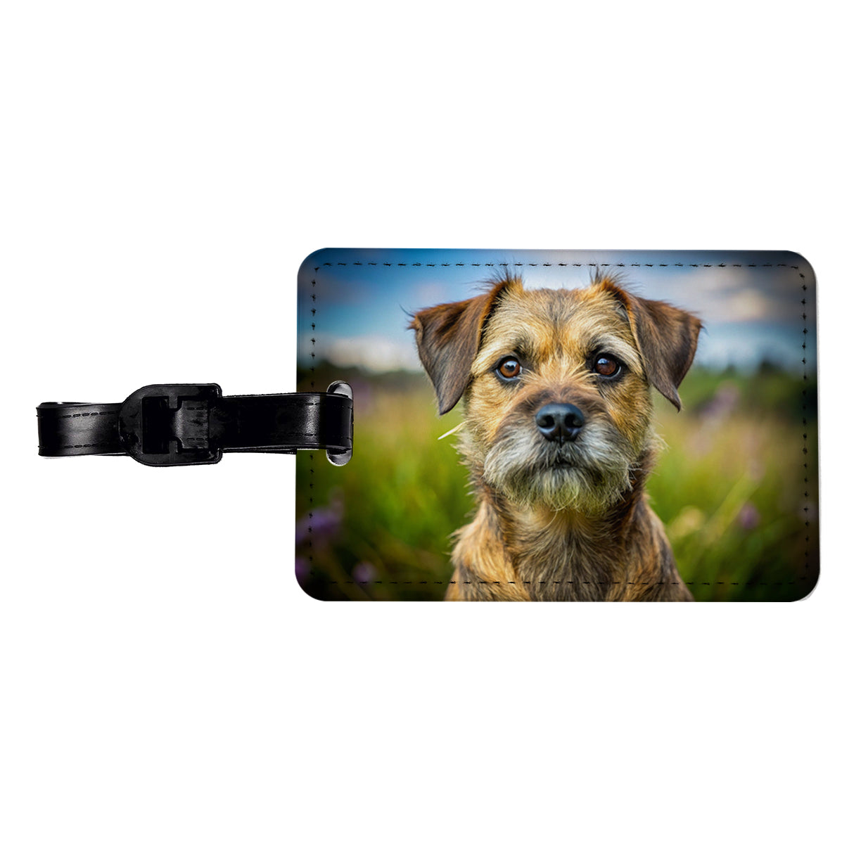 Border Terrier Dog Photo Travel Faux Leather Luggage Tag