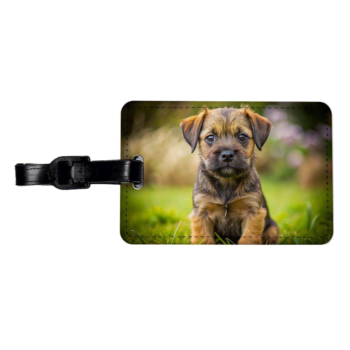 Border Terrier Dog Puppy Photo Travel Faux Leather Luggage Tag