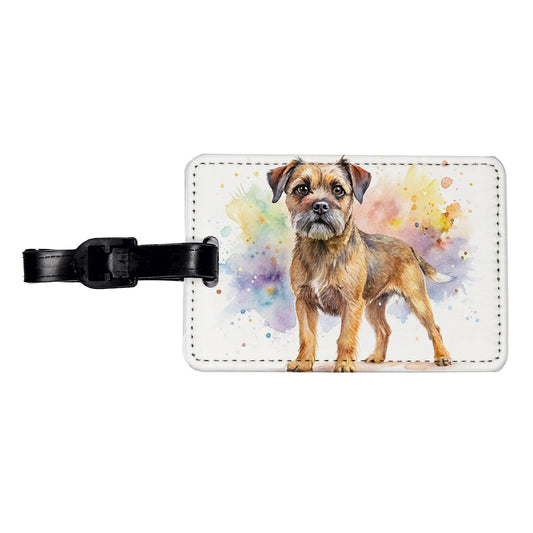 Border Terrier Dog Watercolor Style Travel Faux Leather Luggage Tag