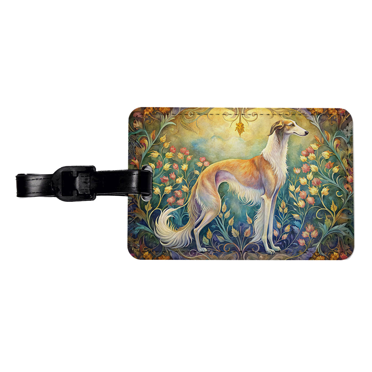 Borzoi Dog Art Nouveau Travel Faux Leather Luggage Tag