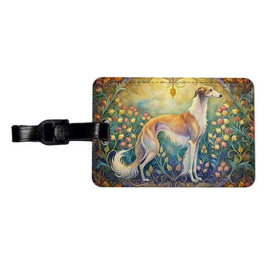 Borzoi Dog Art Nouveau Travel Faux Leather Luggage Tag
