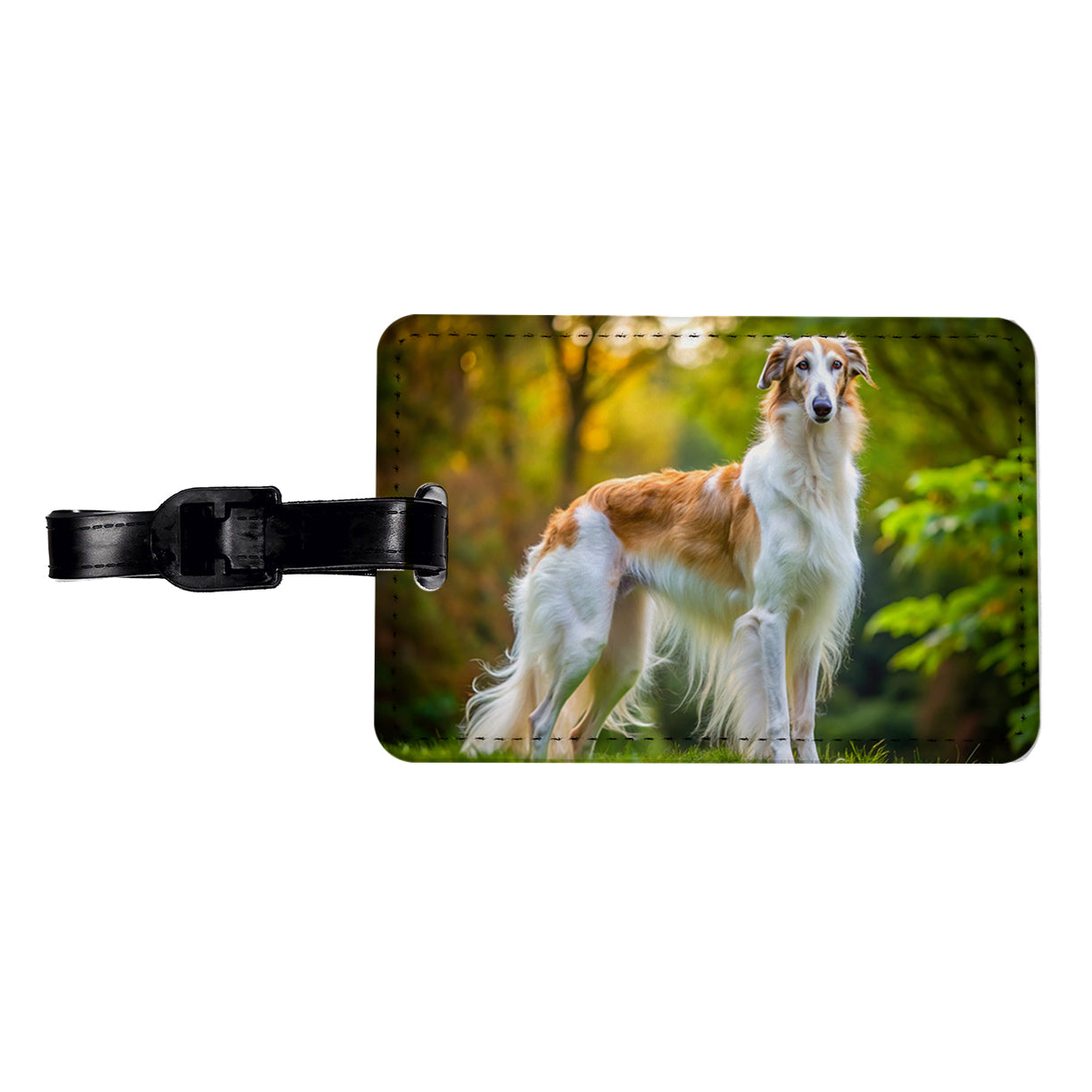 Borzoi Dog Photo Travel Faux Leather Luggage Tag