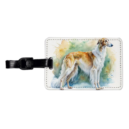 Borzoi Dog Watercolor Style Travel Faux Leather Luggage Tag