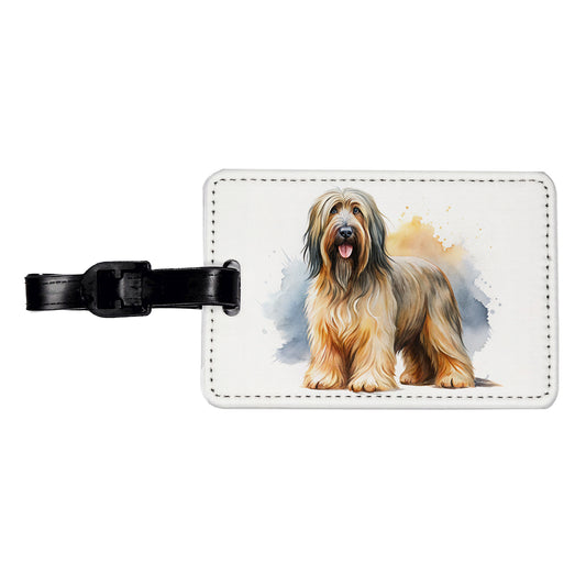 Briard Dog Watercolor Style Travel Faux Leather Luggage Tag