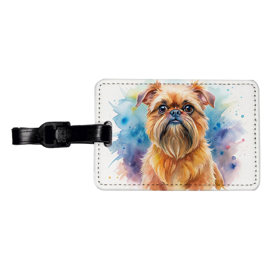 Brussels Griffon Dog Watercolor Style Travel Faux Leather Luggage Tag