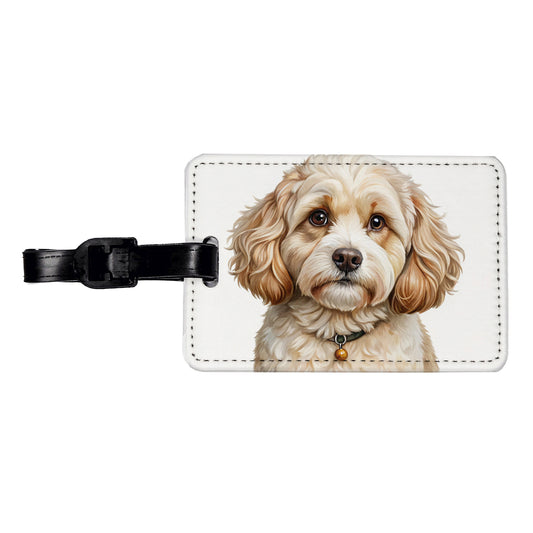 Cavachon Dog Illustration Travel Faux Leather Luggage Tag