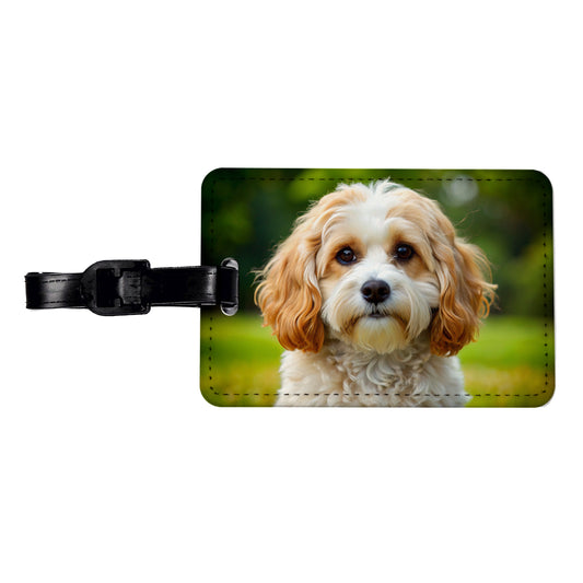 Cavachon Dog Photo Travel Faux Leather Luggage Tag