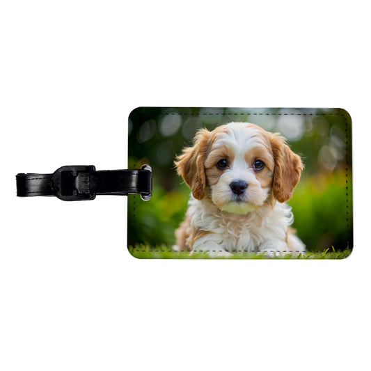 Cavachon Dog Puppy Photo Travel Faux Leather Luggage Tag