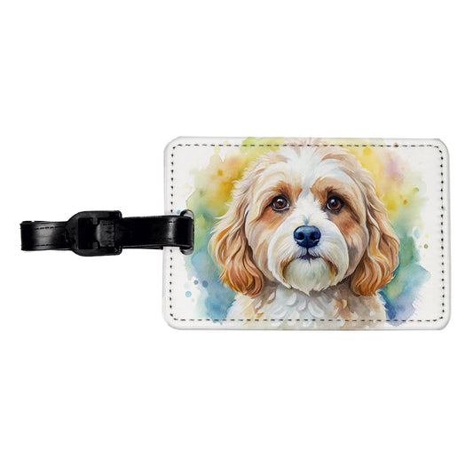 Cavachon Dog Watercolor Style Travel Faux Leather Luggage Tag