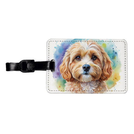 Cavapoo Dog Watercolor Style Travel Faux Leather Luggage Tag
