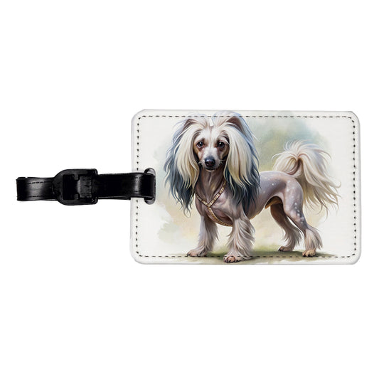 Chinese Crested Dog Illustration Travel Faux Leather Luggage Tag