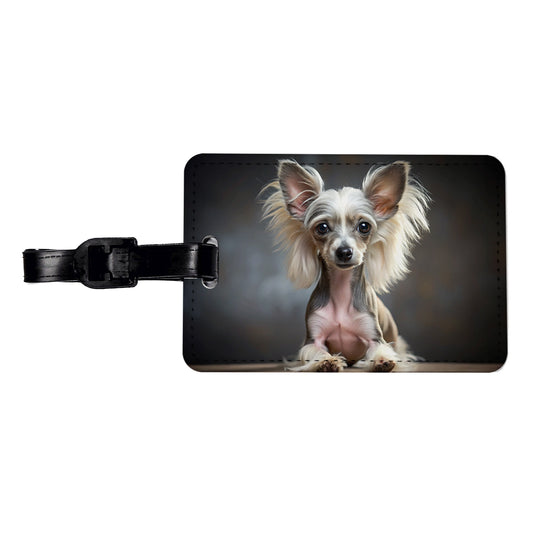 Chinese Crested Dog Puppy Photo Travel Faux Leather Luggage Tag