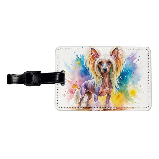 Chinese Crested Dog Watercolor Style Travel Faux Leather Luggage Tag