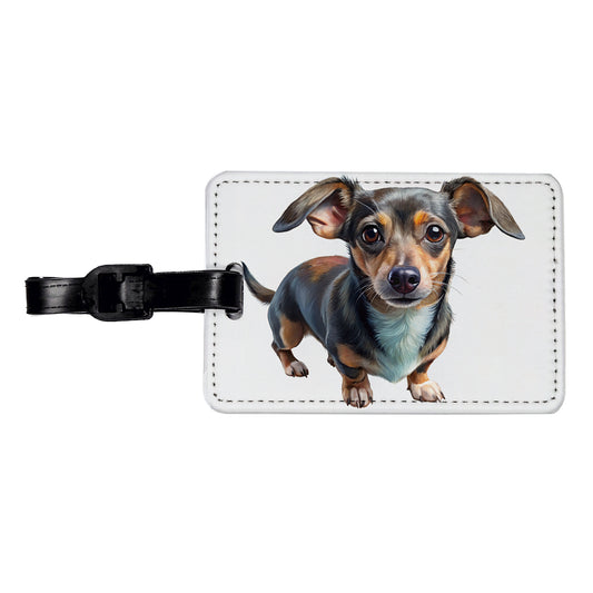 Chiweenie Dog Illustration Travel Faux Leather Luggage Tag