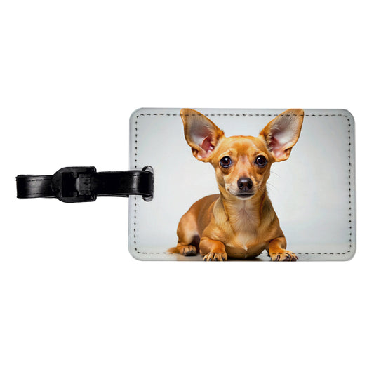 Chiweenie Dog Photo Travel Faux Leather Luggage Tag
