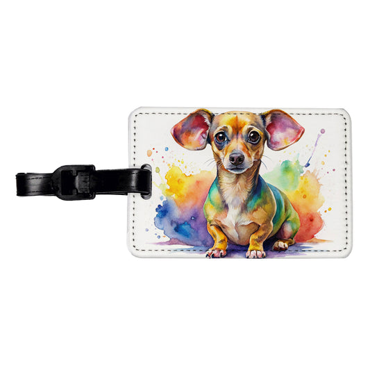 Chiweenie Dog Watercolor Style Travel Faux Leather Luggage Tag