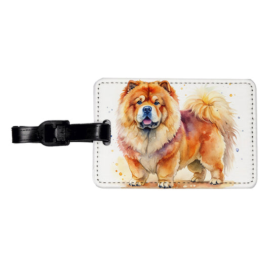 Chow Chow Dog Watercolor Style Travel Faux Leather Luggage Tag