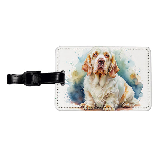Clumber Spaniel Dog Watercolor Style Travel Faux Leather Luggage Tag