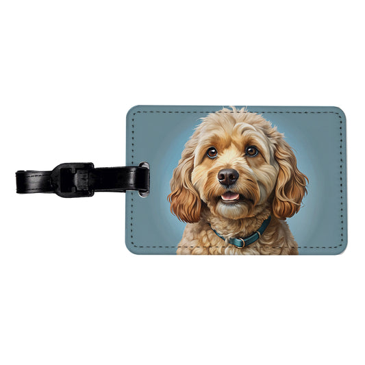 Cockapoo Dog Illustration Travel Faux Leather Luggage Tag