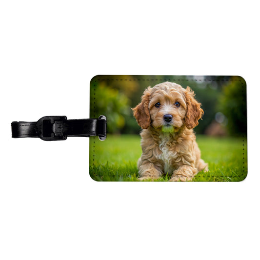 Cockapoo Dog Puppy Photo Travel Faux Leather Luggage Tag