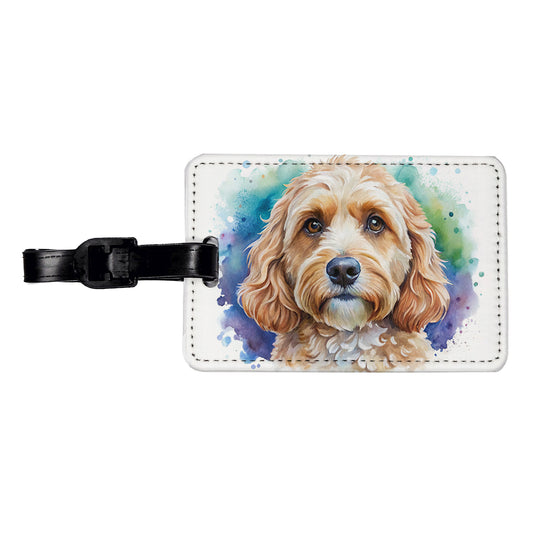 Cockapoo Dog Watercolor Style Travel Faux Leather Luggage Tag