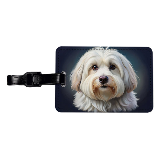 Coton De Tulear Dog Illustration Travel Faux Leather Luggage Tag