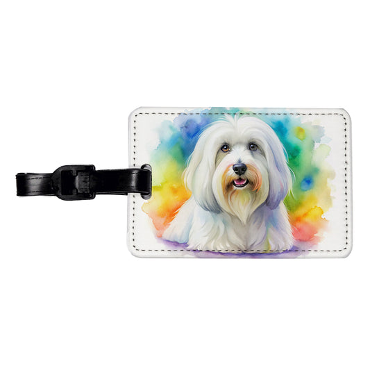 Coton De Tulear Dog Watercolor Style Travel Faux Leather Luggage Tag