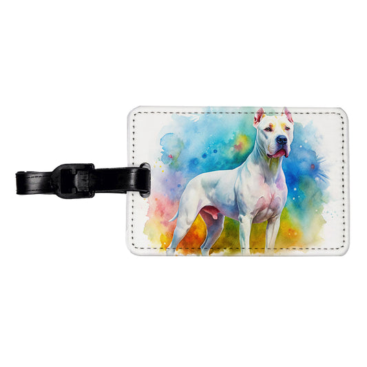 Dogo Argentino Dog Watercolor Style Travel Faux Leather Luggage Tag
