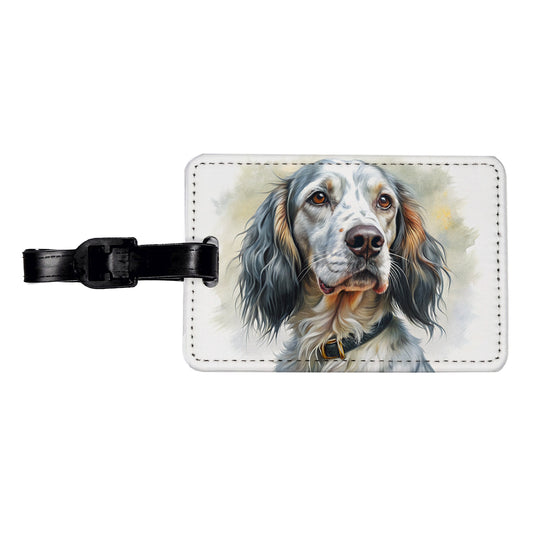 English Setter Dog Illustration Travel Faux Leather Luggage Tag
