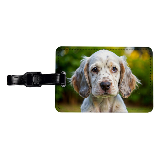 English Setter Dog Puppy Photo Travel Faux Leather Luggage Tag