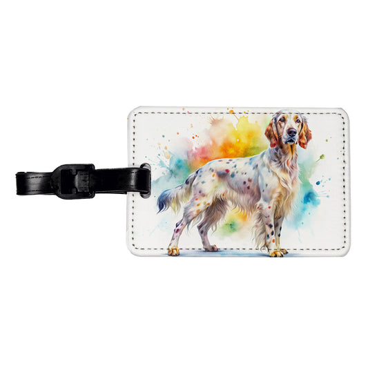 English Setter Dog Watercolor Style Travel Faux Leather Luggage Tag