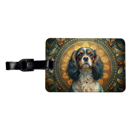 English Toy Spaniel Dog Art Nouveau Travel Faux Leather Luggage Tag