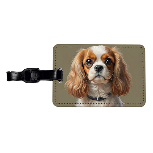 English Toy Spaniel Dog Illustration Travel Faux Leather Luggage Tag