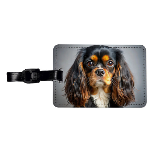 English Toy Spaniel Dog Photo Travel Faux Leather Luggage Tag