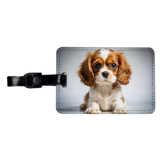 English Toy Spaniel Dog Puppy Photo Travel Faux Leather Luggage Tag
