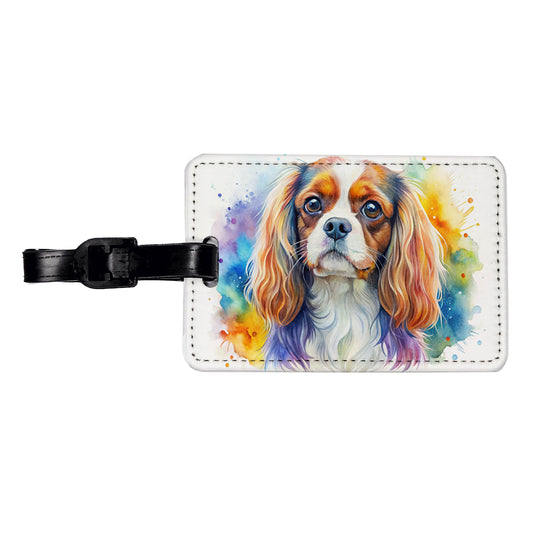 English Toy Spaniel Dog Watercolor Style Travel Faux Leather Luggage Tag