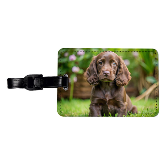 Field Spaniel Dog Puppy Photo Travel Faux Leather Luggage Tag