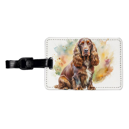 Field Spaniel Dog Watercolor Style Travel Faux Leather Luggage Tag